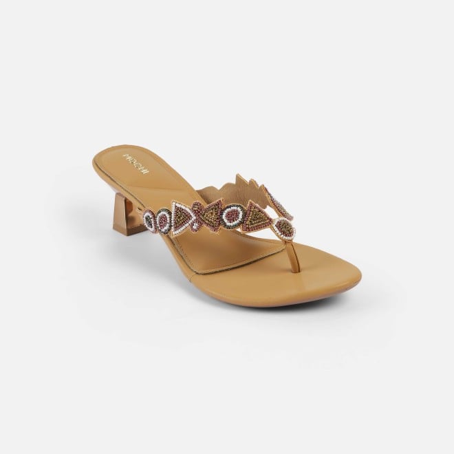 Mochi Women Beige Ethnic Slip Ons (SKU: 40-434-20-36)