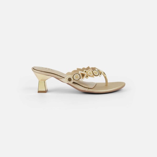 Mochi Women Gold Ethnic Slip Ons (SKU: 40-434-15-36)