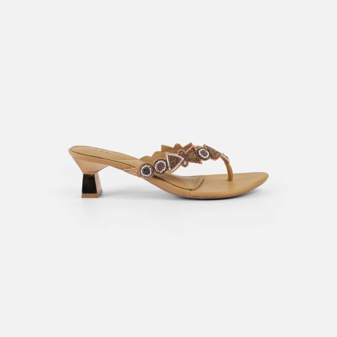 Mochi Women Beige Ethnic Slip Ons (SKU: 40-434-20-36)