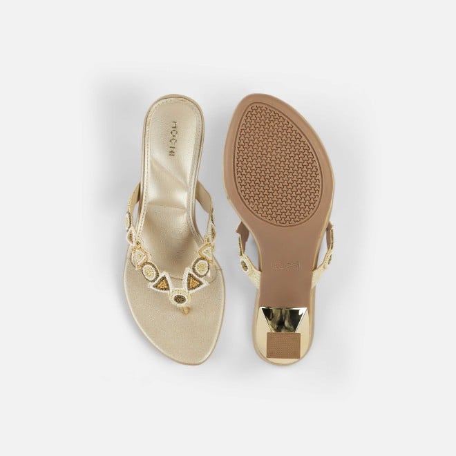Mochi Women Gold Ethnic Slip Ons (SKU: 40-434-15-36)