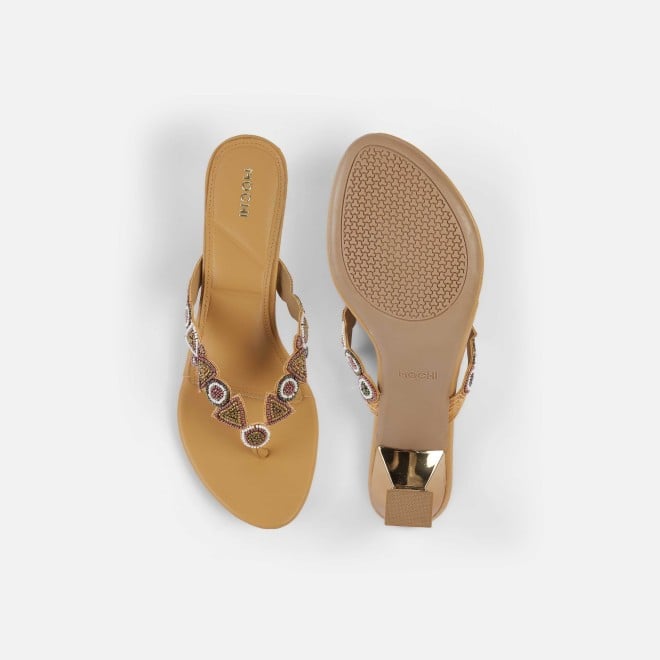 Mochi Women Beige Ethnic Slip Ons (SKU: 40-434-20-36)