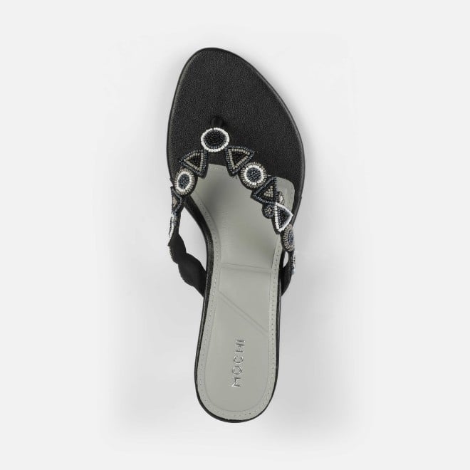 Mochi Women Black Ethnic Slip Ons (SKU: 40-434-11-37)