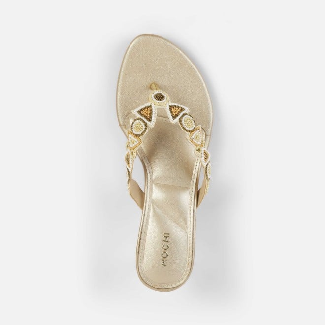 Mochi Women Gold Ethnic Slip Ons (SKU: 40-434-15-36)