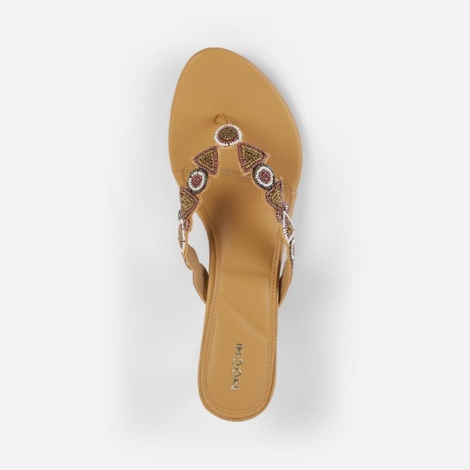Mochi Women Beige Ethnic Slip Ons (SKU: 40-434-20-36)