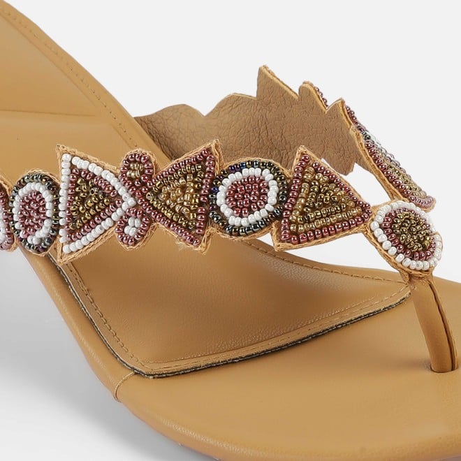 Mochi Women Beige Ethnic Slip Ons (SKU: 40-434-20-36)