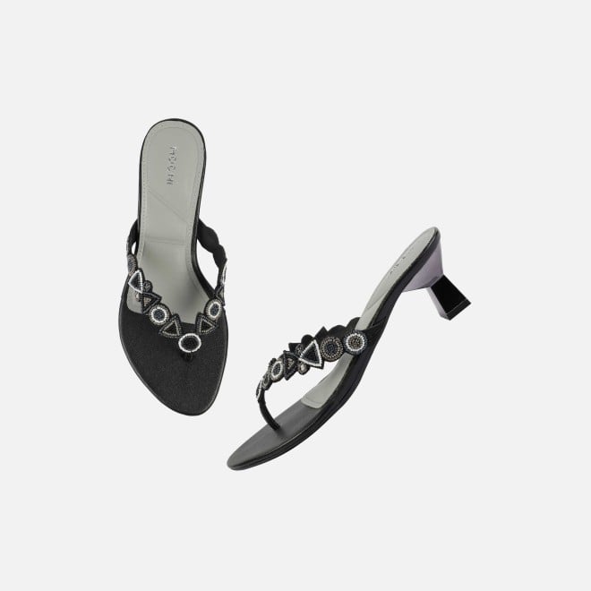 Mochi Women Black Ethnic Slip Ons (SKU: 40-434-11-37)