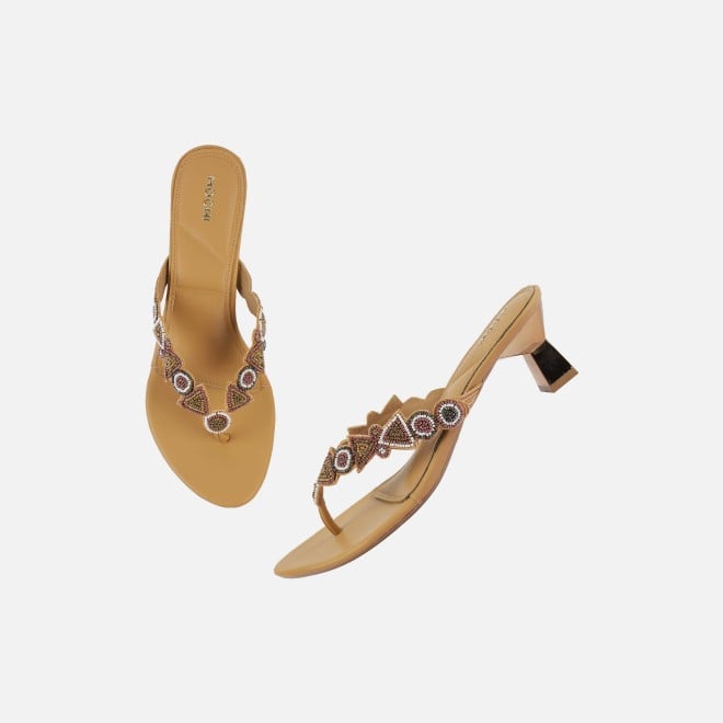 Mochi Women Beige Ethnic Slip Ons (SKU: 40-434-20-36)
