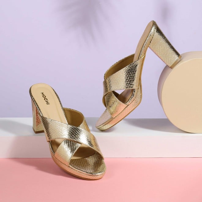 Mochi Women Gold Casual Slip Ons (SKU: 40-441-15-36)