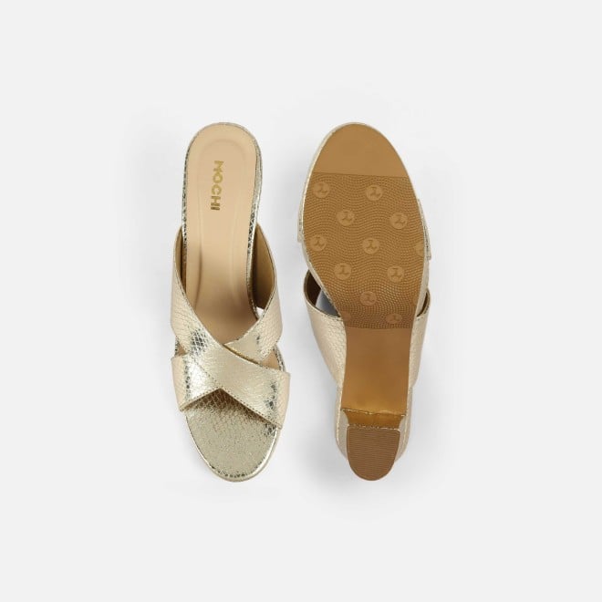 Mochi Women Gold Casual Slip Ons (SKU: 40-441-15-36)