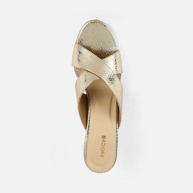 Mochi Women Gold Casual Slip Ons (SKU: 40-441-15-36)