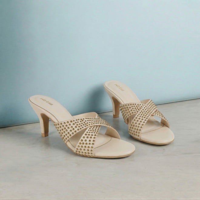 Mochi Women Beige Party Slip Ons (SKU: 40-451-20-36)