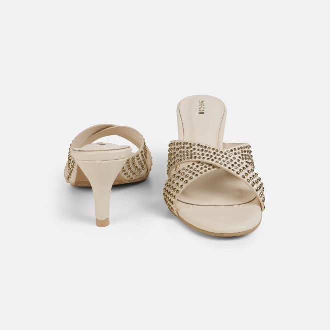 Mochi Women Beige Party Slip Ons (SKU: 40-451-20-36)