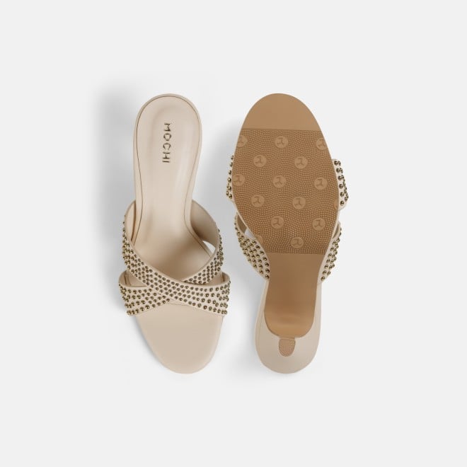 Mochi Women Beige Party Slip Ons (SKU: 40-451-20-36)