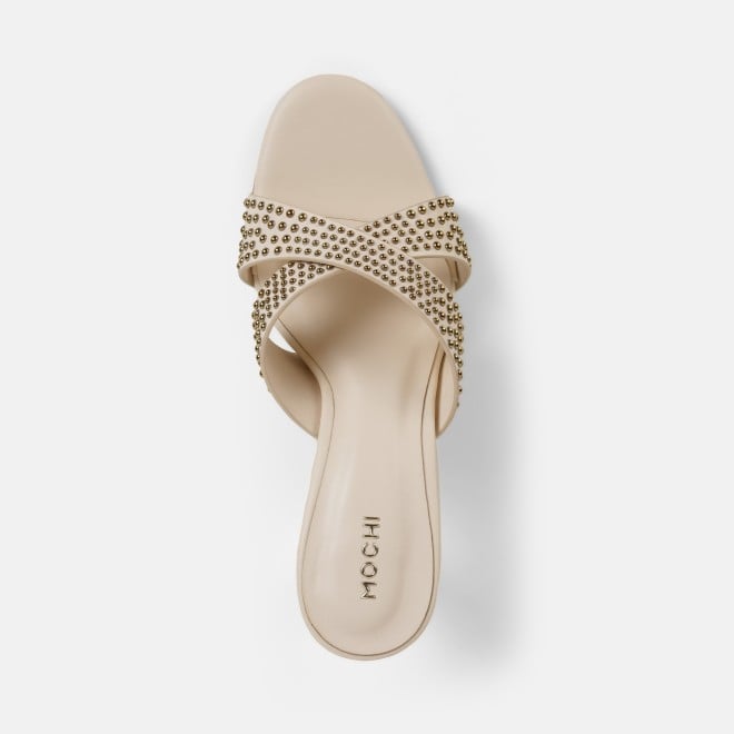 Mochi Women Beige Party Slip Ons (SKU: 40-451-20-36)