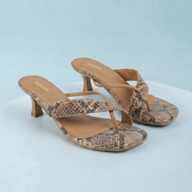 Mochi Women Beige Casual Slip Ons