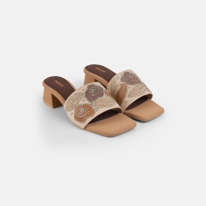 Mochi Women Beige Ethnic Slip Ons (SKU: 40-481-20-37)