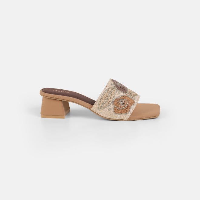 Mochi Women Beige Ethnic Slip Ons (SKU: 40-481-20-37)