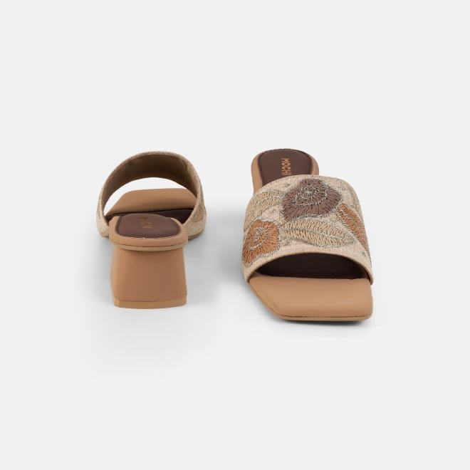 Mochi Women Beige Ethnic Slip Ons (SKU: 40-481-20-37)