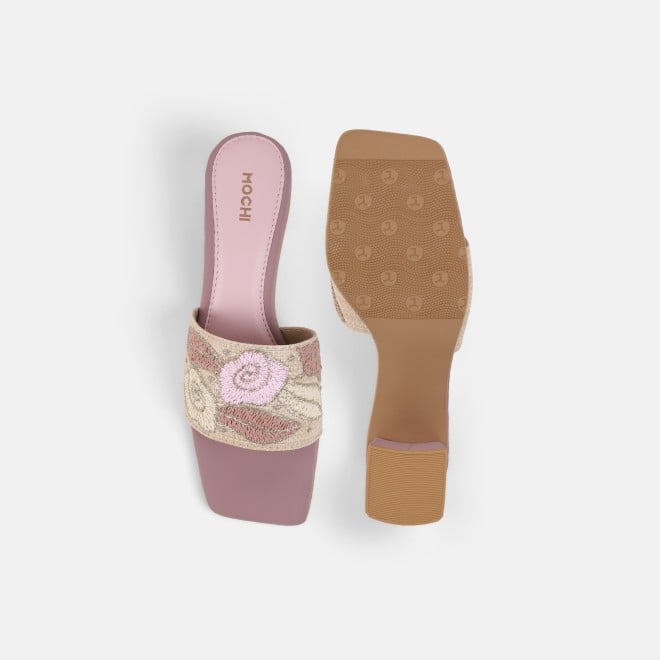 Mochi Women Peach Ethnic Slip Ons (SKU: 40-481-80-39)