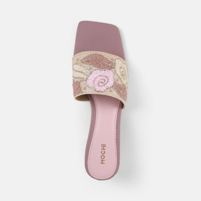 Mochi Women Peach Ethnic Slip Ons (SKU: 40-481-80-39)