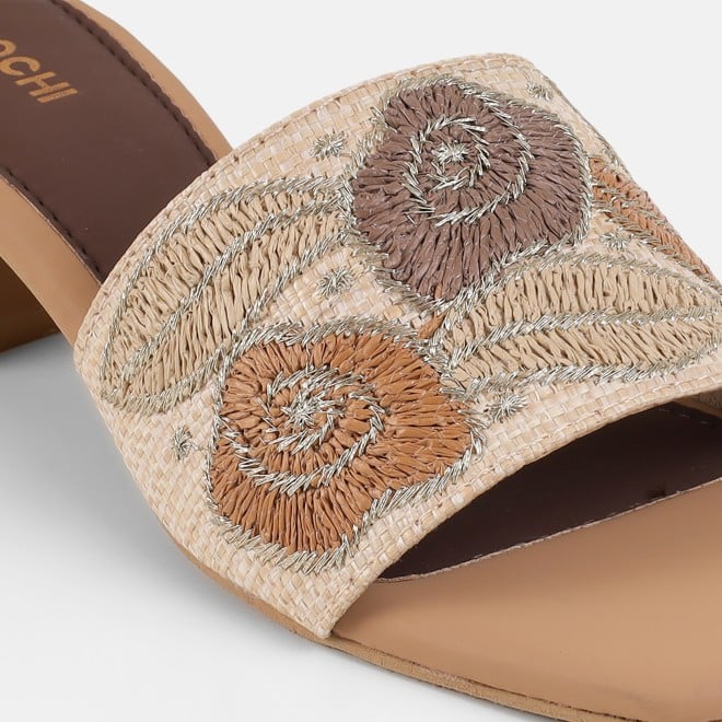 Mochi Women Beige Ethnic Slip Ons (SKU: 40-481-20-37)