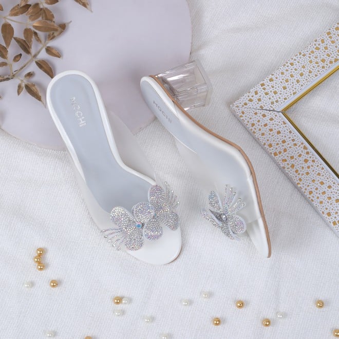 Mochi Women White Party Slip Ons