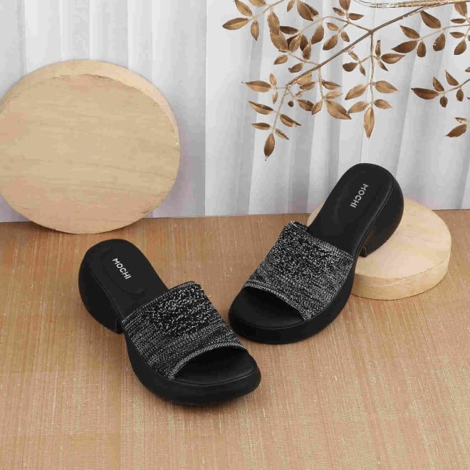 Mochi Women Black Casual Mules