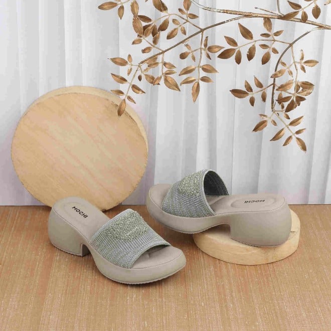 Mochi Women Green Casual Mules