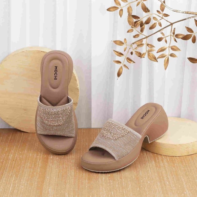 Mochi Women Khaki Casual Mules