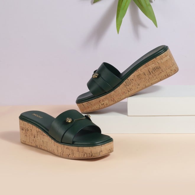 Mochi Women Green Casual Slip Ons