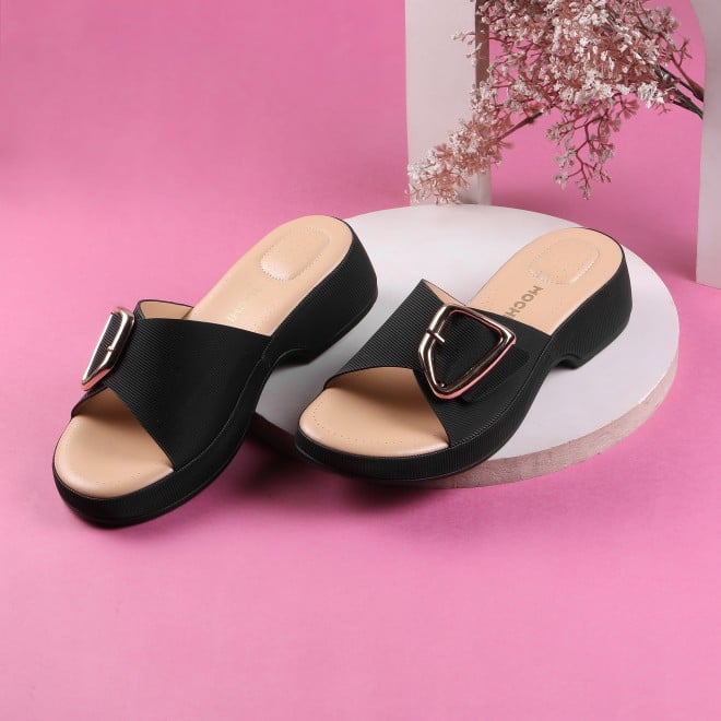 Mochi Women Black Casual Slip Ons