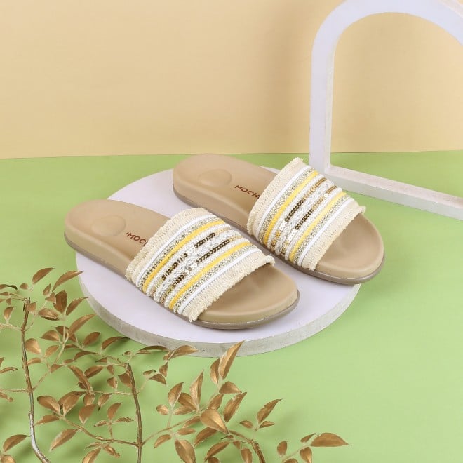 Mochi Women Beige Casual Slippers