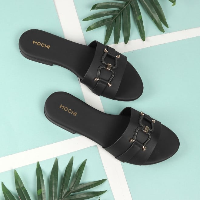 Mochi Women Black Casual Slides