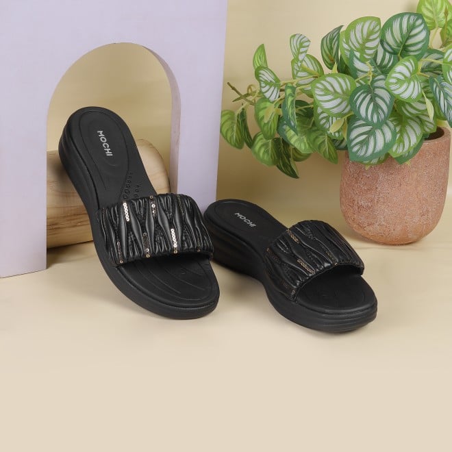 Mochi Women Black Casual Slip Ons