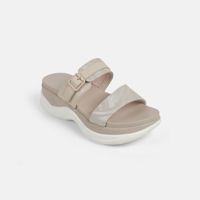 Mochi Women Beige Casual Slip Ons