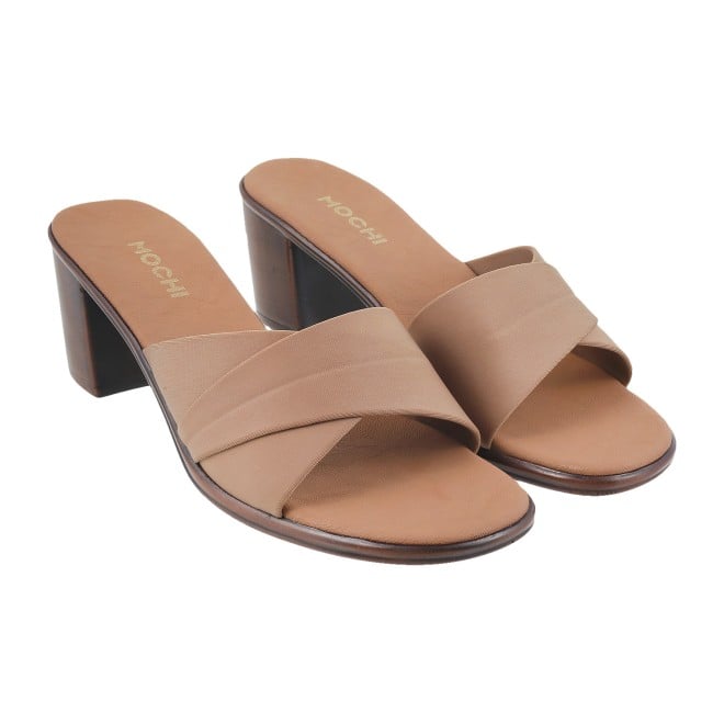 Mochi Women Beige Casual Slides