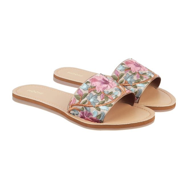 Mochi Women Pink Ethnic Slides