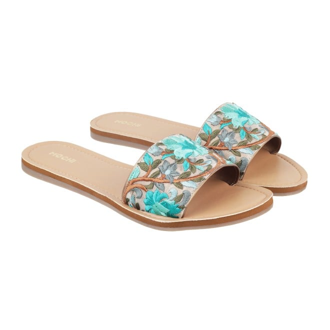 Mochi Women Blue Ethnic Slides