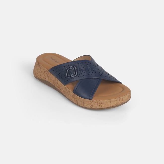 Mochi Women Navy-Blue Casual Slip Ons