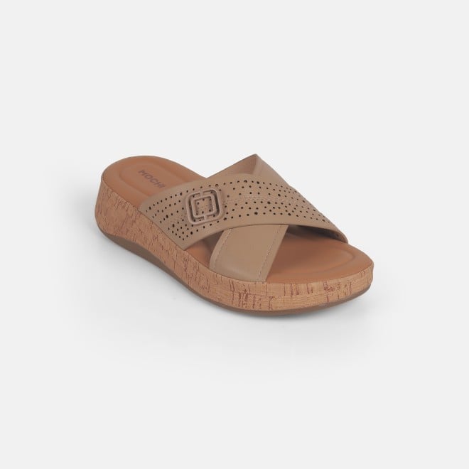 Mochi Women Beige Casual Slip Ons