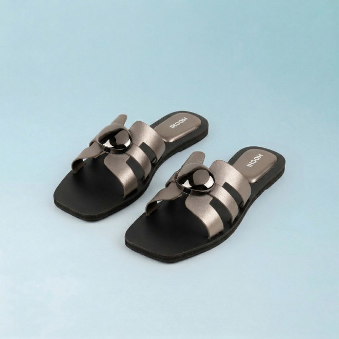 Mochi Women Gun-metal Casual Slippers