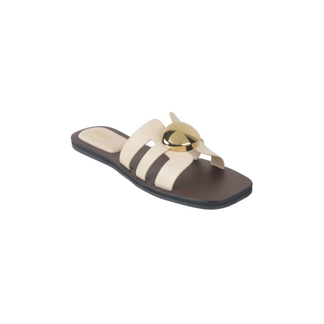 Mochi Women Beige Casual Slippers