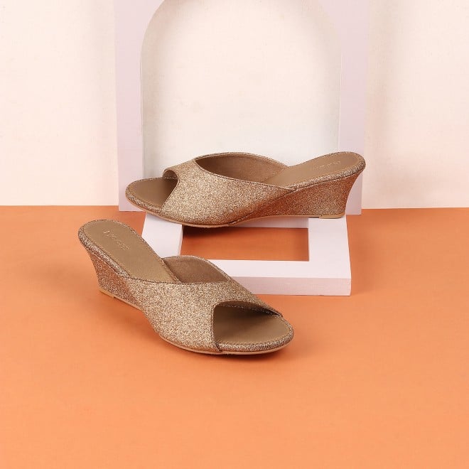 Mochi Women Antique-Gold Casual Slides