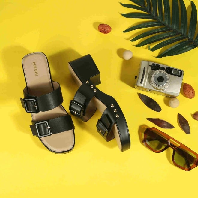 Mochi Women Black Casual Slip Ons