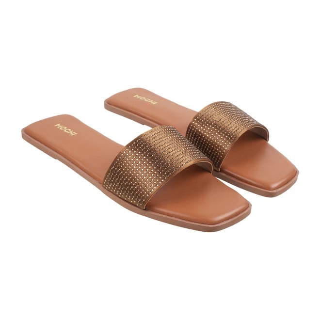 Mochi Women Tan Casual Slippers