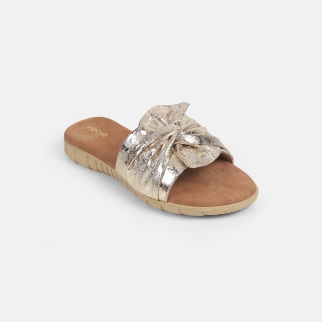 Mochi Women Gold Casual Slip Ons