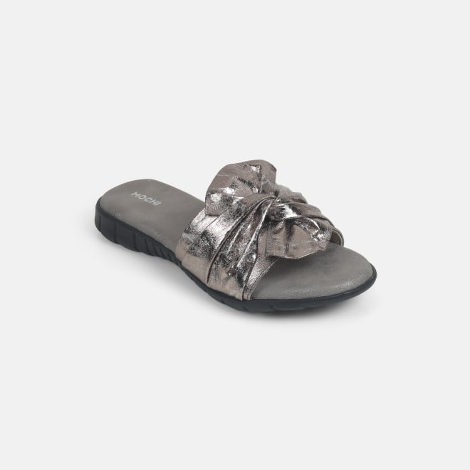 Mochi Women Gun-Metal Casual Slip Ons