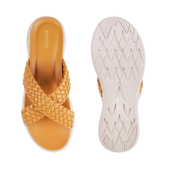 Mochi Women Yellow Casual Slip Ons (SKU: 41-4121-33-42)