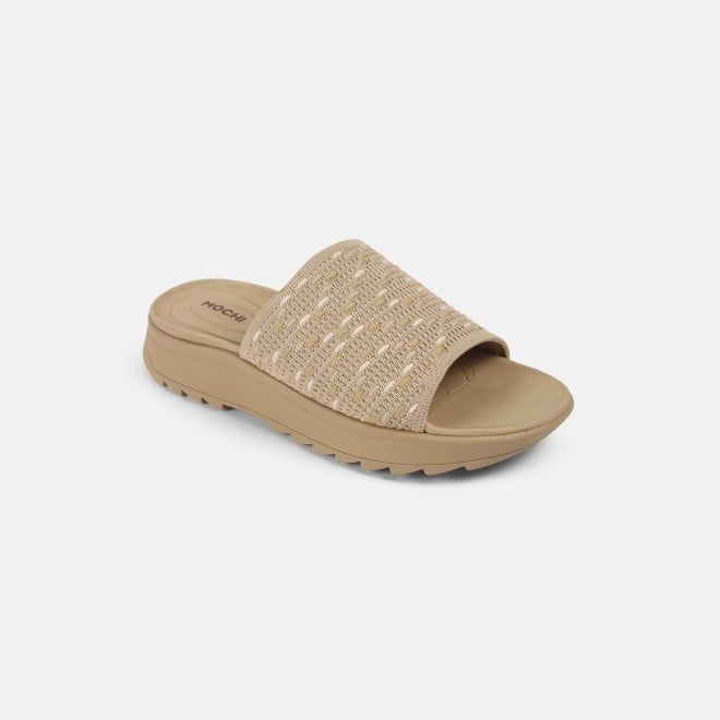 Mochi Women Beige Casual Slip Ons