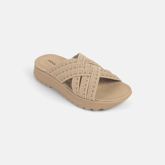 Mochi Women Beige Casual Slip Ons